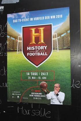 Feature History of Football Preview Screening Germany your footballing soul with Wigald Boning and Paul Breitner in the football pub Stadion in Muenchen on 15 05 2018