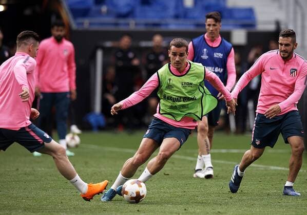 Fußball, EL, Finale, Training Atletico Madrid Antoine Griezmann during the training before the final of Europa League between Atletico de Madrid against Olimpique de Marseille at Parc Olympique Lyonnais, Lyon, France. on 15 May of 2018.  xJosexBretonx xFinalxEuropaxLeaguex-xTrainingx