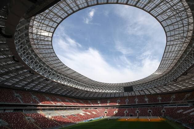 MOSCOW, RUSSIA - MAY 16, 2018: Inside Luzhniki Stadium hosting 2018 FIFA World Cup WM Weltmeisterschaft Fussball matches. Valery Sharifulin TASS  TS07FBEB