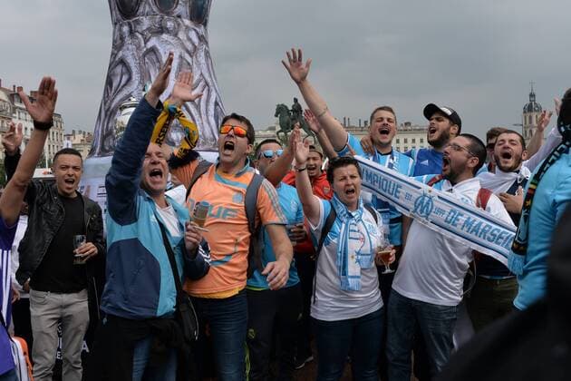 Fußball, EL, Finale, Marseille Fans in Lyon Supporters marseillais dans les rues de Lyon FOOTBALL : Ambiance supporters marseillais dans les rues de Lyon avant la finale de l Europa Ligue - 16 05 2018 FredericChambert Panoramic 