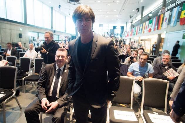 Joachim LOEW mi Loew Jogi National coach GER and Reinhard Dieter GRINDEL DFB President in front of the announcement half figure half figure caderbekanntgabe the German national team GER before the 2018 World Cup in the Football Museum in Dortmund on 15 05 2018 Â
