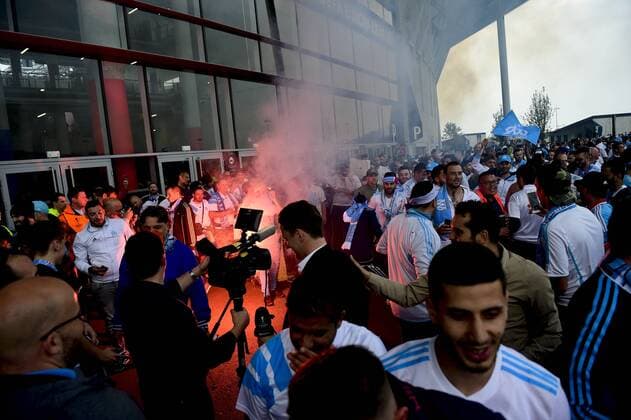 Fußball, EL, Finale, Marseille Fans in Lyon Supporters Marseillais - ambiance avant match FOOTBALL : Finale Europa League - Olympique de Marseille vs Atletico Madrid - Lyon - 16 05 2018 JBAutissier Panoramic 