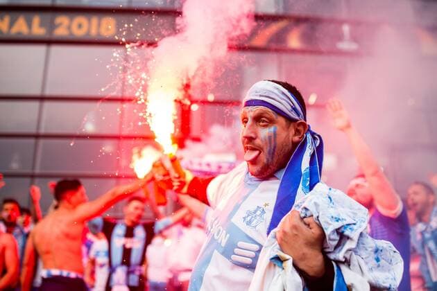 Fußball, EL, Finale, Marseille Fans in Lyon SOCCER - EL, Atletico vs Marseille LYON,FRANCE,16.MAY.18 - SOCCER - UEFA Europa League, final, Atletico Madrid vs Olympique Marseille. Image shows a fan. GEPAxpictures xDanielxGoetzhaber