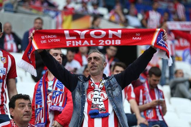 FuÃŸball, EL, Finale, Atletico Madrid Fans in Lyon 16th May 2018, Stade de Lyon, Lyon, France; Europa League football final, Marseille versus Atletico Madrid; Atletico fans in full voice before the game  ActionPlus12025911