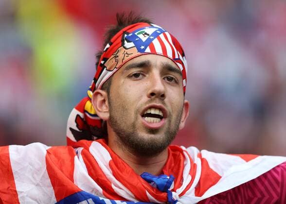 FuÃŸball, EL, Finale, Atletico Madrid Fans in Lyon 16th May 2018, Stade de Lyon, Lyon, France; Europa League football final, Marseille versus Atletico Madrid; Atletico Madrid fan chanting inside Groupama Stadium  ActionPlus12025923