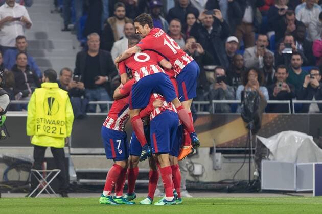 Lyon France 16 05 2018 UEFA Europa League 2017 18 Season Final Olympique Marseille Atlético Madrid Torjubel cheers for Antoine Griezmanns Atletico Madrid after scoring the 0 1 DeFodi048