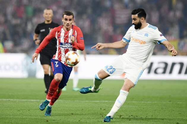 Fußball, EL, Finale, Olympique Marseille - Atletico Madrid Mg Lione (Francia) 16 05 2018 - finale Europa League Marsiglia-Atletico Madrid foto Matteo Gribaudi Image nella foto: Adil Rami-Antoine Griezmann 