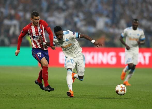 FuÃŸball, EL, Finale, Olympique Marseille - Atletico Madrid 16th May 2018, Stade de Lyon, Lyon, France; Europa League football final, Marseille versus Atletico Madrid; Bouna Sarr of Marseille breaks away from Lucas Hernandez of Atletico Madrid  ActionPlus12025951