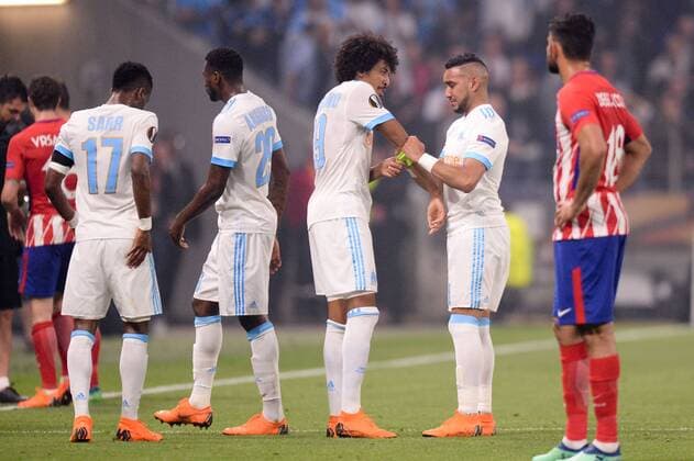 Fußball, EL, Finale, Olympique Marseille - Atletico Madrid 10 DIMITRI PAYET (OM) - 19 LUIZ GUSTAVO (OM) - BLESSURE - DECEPTION FOOTBALL : Atletico Madrid vs Marseille - Ligue Europa - Finale - 16 05 2018 AnthonyBIBARD FEP Panoramic 