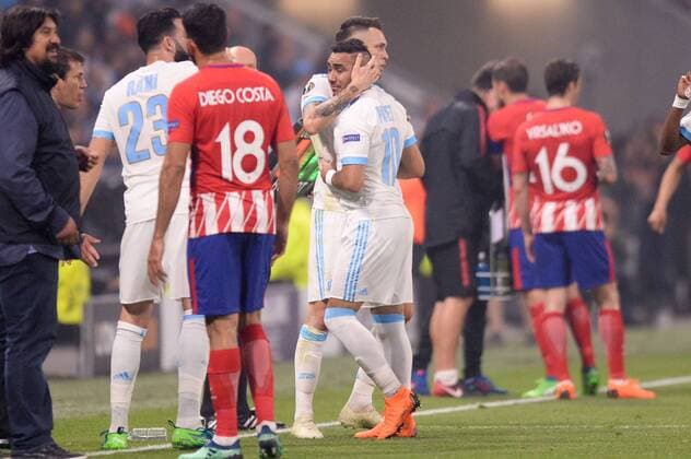 Fußball, EL, Finale, Olympique Marseille - Atletico Madrid 10 DIMITRI PAYET (OM) - 05 LUCAS OCAMPOS (OM) - DECEPTION - BLESSURE FOOTBALL : Atletico Madrid vs Marseille - Ligue Europa - Finale - 16 05 2018 AnthonyBIBARD FEP Panoramic 