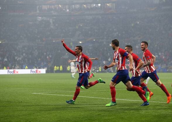 FuÃŸball, EL, Finale, Olympique Marseille - Atletico Madrid 16th May 2018, Stade de Lyon, Lyon, France; Europa League football final, Marseille versus Atletico Madrid; Antoine Griezmann of Atletico Madrid celebrates scoring his sides 2nd goal in the 48th minute to make it 0-2  ActionPlus12025960