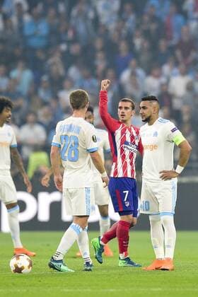 Fußball, EL, Finale, Olympique Marseille - Atletico Madrid Deception des joueurs de Marseille - PAYET Dimitri (OM) GERMAIN Valere (OM) joie des joueurs de l Atletico Madrid apres le but de Antoine Griezmann (Atletico) FOOTBALL : Finale Europa League - Olympique de Marseille vs Atletico Madrid - Lyon - 16 05 2018 JBAutissier Panoramic 