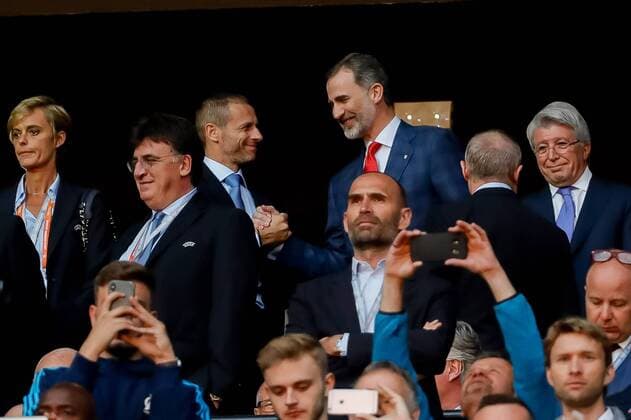 Lyon France 16 05 2018 UEFA Europa League 2017 18 Season Final Olympique Marseille Atletico Madrid President Enrique Cerezo Atletico Madrid and Felipe VI Koenig of Spain DeFodi523