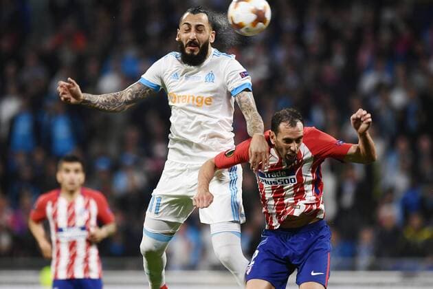 Fußball, EL, Finale, Olympique Marseille - Atletico Madrid Mg Lione (Francia) 16 05 2018 - finale Europa League Marsiglia-Atletico Madrid foto Matteo Gribaudi Image nella foto: Kostas Mitroglou-Diego Godin 