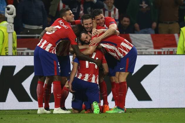 Fußball, EL, Finale, Olympique Marseille - Atletico Madrid SOCCER - EL, Atletico vs Marseille LYON,FRANCE,16.MAY.18 - SOCCER - UEFA Europa League, final, Atletico Madrid vs Olympique Marseille. Image shows the rejoicing of Madrid with Gabi (Madrid). GEPAxpictures xDanielxGoetzhaber