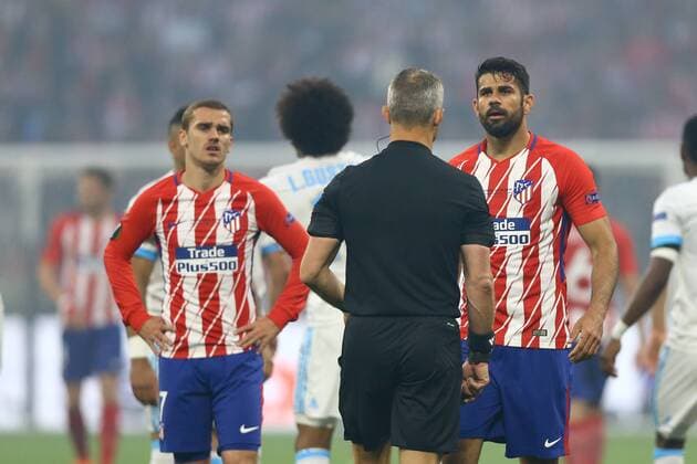 Fußball, EL, Finale, Olympique Marseille - Atletico Madrid May 16, 2018 - Lyon, France - Antoine Griezmann (L) and Diego Costa during the UEFA Europa League final football match between Olympique de Marseille and Club Atletico de Madrid at the Parc OL stadium in Decines-Charpieu, near Lyon on May 16, 2018. Olympique de Marseille v Club Atletico de Madrid - UEFA Europa League Final  - ZUMAn230 20180516_zaa_n230_807 Copyright: xMatteoxCiambellix