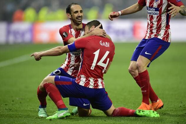 joie des joueurs de l Atletico Madrid apres le but de Gabi (Atletico) FOOTBALL : Finale Europa League - Olympique de Marseille vs Atletico Madrid - Lyon - 16 05 2018 JBAutissier Panoramic 