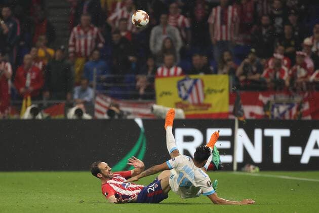 Olympique de Marseille v Atletico Madrid UEFA Europa League Fina Juanfran of Atletico Madrid and Jordan Amavi of Marseille in action during the UEFA Europa League Final match at Stade de Lyons, Lyons Content Not Available For UK Newspapers Copyright: xPaulxChestertonx FIL-11807-0207