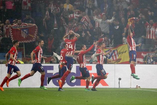 Olympique de Marseille v Atletico Madrid UEFA Europa League Fina Antoine Griezmann of Atletico Madrid celebrates scoring his sides 2nd goal during the UEFA Europa League Final match at Stade de Lyons, Lyons Content Not Available For UK Newspapers Copyright: xPaulxChestertonx FIL-11807-0223