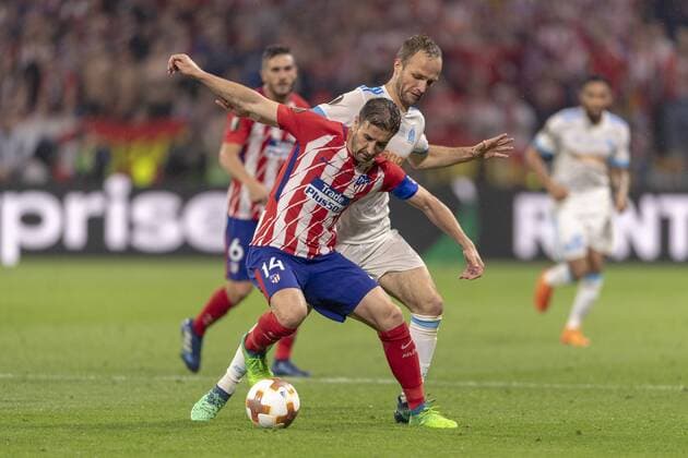 Gabi Fernandez Arenas of Atletico de Madrid and Valere Germain of Olympique de Marseille during the Uefa Europa League Final ,match between Olympique de Marseille 0-3 Atletico de Madrid at Stade de Lyon on May 16, 2018 in Lyon , Italy. Noxthirdxpartyxsales  (78298367)