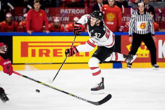 180517 Canadas Connor McDavid during the quarterfinals of the ice hockey World Cup between Russia and Canada on May 17, 2018 in Copenhagen  Copyright: PETTERxARVIDSON BB180517PA001