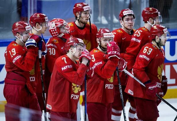Kirill Kaprizov , Dinar Khafizullin and the rest of the team of Russia after the IIHF World Championship WM Weltmeisterschaft quarterfinal Ice hockey Eishockey match between Russia and Canada in Royal Arena in Copenhagen, Denmark, Thursday, May 17, 2018.. , Copenhagen Denmark  Copyright: Scanpix LiselottexSabroex COP101 spdk20180517-190139-L