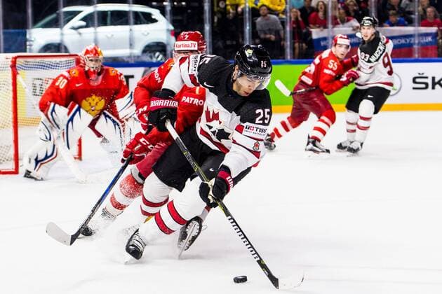 180517 Canadas Darnell Nurse in the quarterfinals of the ice hockey World Cup between Russia and Canada on May 17, 2018 in Copenhagen  Copyright: PETTERxARVIDSON BB180517PA065