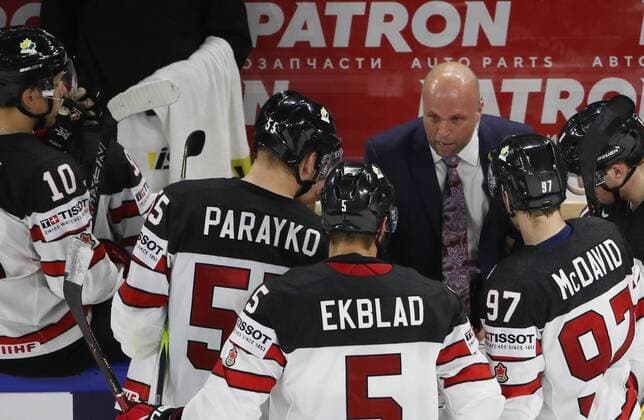 Ice hockey Eishockey - IIHF WC, RUS vs CAN COPENHAGEN,DENMARK,17.MAY.18 - ICE HOCKEY - IIHF World Championships, quarterfinal, Russia vs Canada. Image shows Brayden Schenn, Colton Parayko, Aaron Ekblad and Connor Mcdavid (CAN). GEPAxpictures xAndreasxPranter
