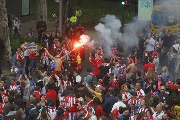 The Atletico de Madrid soccer team celebrate with the supporters the Europa League title in Neptuno square, in Madrid. (Photo: J. Luis Cuesta 261 Cordon Press). Cordon Press  xJosexL.xCuestax xx