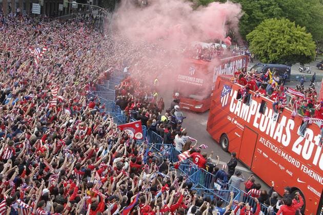 The Atletico de Madrid soccer team celebrate with the supporters the Europa League title in Neptuno square, in Madrid. (Photo: J. Luis Cuesta 261 Cordon Press). Cordon Press  xJosexL.xCuestax xx