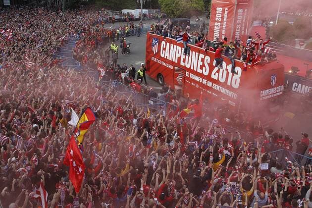 The Atletico de Madrid soccer team celebrate with the supporters the Europa League title in Neptuno square, in Madrid. (Photo: J. Luis Cuesta 261 Cordon Press). Cordon Press  xJosexL.xCuestax xx