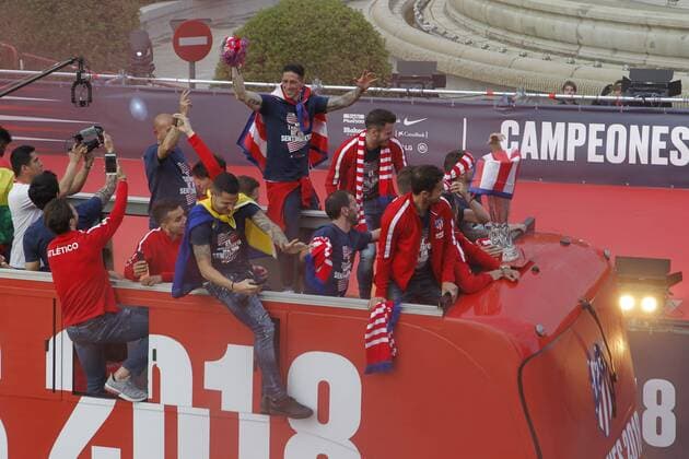 The Atletico de Madrid soccer team celebrate with the supporters the Europa League title in Neptuno square, in Madrid. (Photo: J. Luis Cuesta 261 Cordon Press). Cordon Press  xJosexL.xCuestax xx