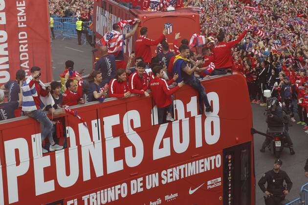 The Atletico de Madrid soccer team celebrate with the supporters the Europa League title in Neptuno square, in Madrid. (Photo: J. Luis Cuesta 261 Cordon Press). Cordon Press  xJosexL.xCuestax xx