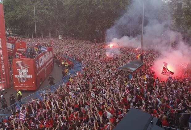 The Atletico de Madrid soccer team celebrate with the supporters the Europa League title in Neptuno square, in Madrid. (Photo: J. Luis Cuesta 261 Cordon Press). Cordon Press  xJosexL.xCuestax xx