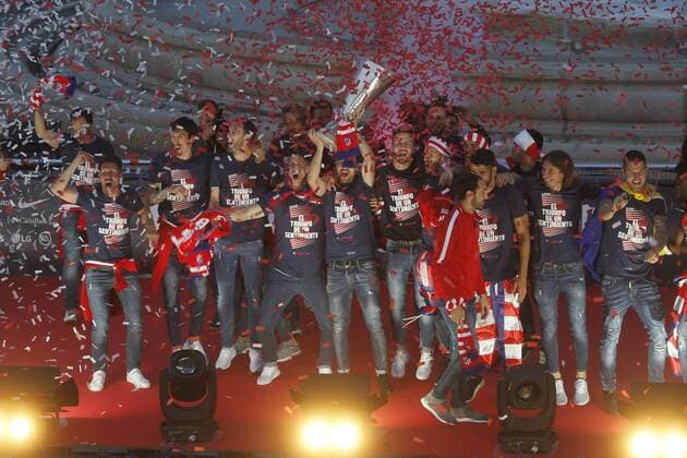 The Atletico de Madrid soccer team celebrate with the supporters the Europa League title in Neptuno square, in Madrid. (Photo: J. Luis Cuesta 261 Cordon Press). Cordon Press  xJosexL.xCuestax xx