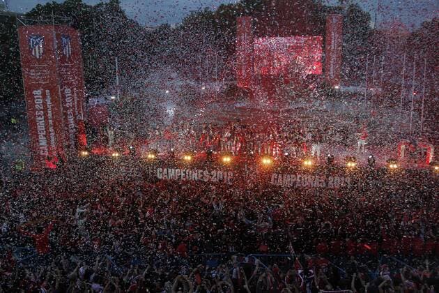 The Atletico de Madrid soccer team celebrate with the supporters the Europa League title in Neptuno square, in Madrid. (Photo: J. Luis Cuesta 261 Cordon Press). Cordon Press  xJosexL.xCuestax xx