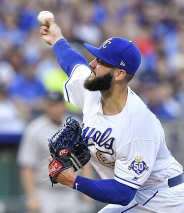 May 18, 2018 - Kansas City, MO, USA - Kansas City Royals starting pitcher Jakob Junis throws in the third inning during Friday s baseball game against the New York Yankees on May 18, 2018, at Kauffman Stadium in Kansas City, Mo. Royals vs Yankees - ZUMAm67_ 20180518_zaf_m67_034 Copyright: xJohnxSleezerx