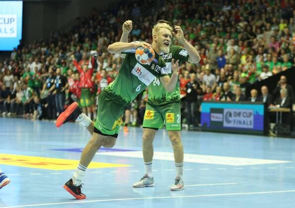 19 05 2018 xcsx Handball EHF Cup Final 4 SC Magdeburg Saint Raphael Var emporer Matthias Musche SC Magdeburg at the throw Magdeburg