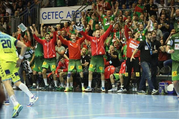 19 05 2018 xcsx Handball EHF Cup Final 4 SC Magdeburg Saint Raphael Var emporer Magdeburg Bank cheers Magdeburg