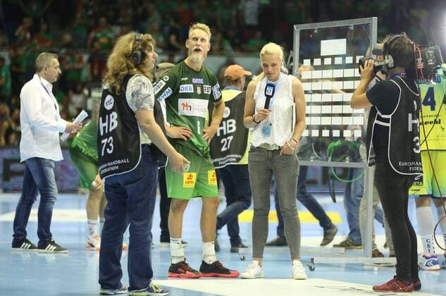 19 05 2018 xcsx Handball EHF Cup Final 4 SC Magdeburg Saint Raphael Var emporer Matthias Musche SC Magdeburg disappointed disappointed looking disappointed in the TV interview Magdeburg