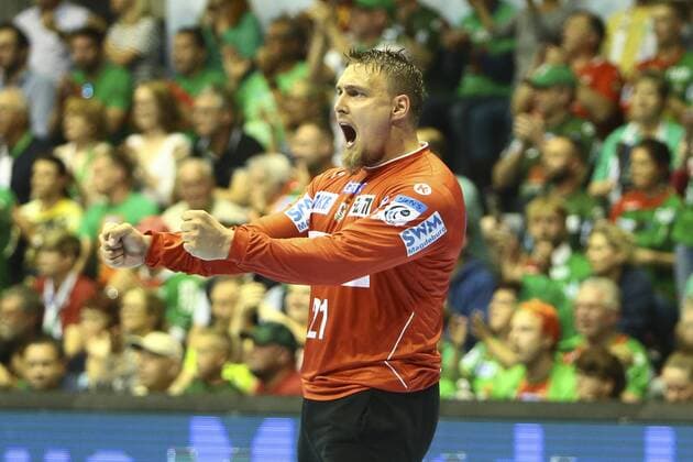 Saint Raphael Var vs. SC Magdeburg Dario Quenstedt Magdeburg 21 Cheered to keep a held ball past goalkeeper Saint Raphael Var vs. SC Magdeburg Handball Ottostadt Magdeburg EHF Cup Finals 2018 Season 2017 2018 19 05 2018 Magdeburg Copyright: xEibner-Pressefotox EP_taeger