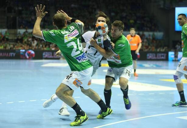 19 05 2018 xcsx Handball EHF Cup Final 4 SC Magdeburg Saint Raphael Var emspor v l Marcel Schiller Fresh On Göppingen Fabian Wiede Füchse Berlin Allan Damgaard Espensen Fresh On Göppingen Battle of the Ball Magdeburg
