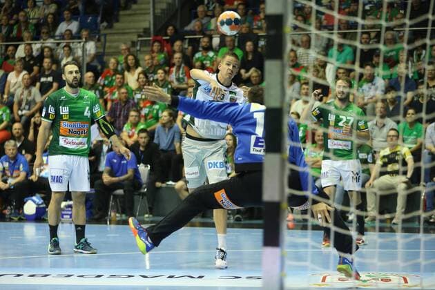 19 05 2018 xcsx Handball EHF Cup Final 4 Fresh on Goeppingen Fuechse Berlin emspor v 1 Bjarki Eliasson Füchse Berlin meets Primosz Prost Frisch on Göppingen Magdeburg