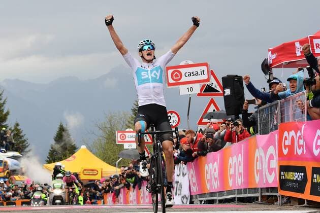 Photo Gian Mattia D Alberto - LaPresse 2018-05-19 Monte Zoncolan (Italy) Cycling Giro d Italia 2018 - 101th edition - stage 14 SAN VITO AL TAGLIAMENTO - MONTE ZONCOLAN In the pic: FROOME Chris (GBR) (TEAM SKY) win  Copyright: xGianxMattiaxD Alberto LaPresse Gx
