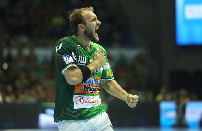 19 05 2018 xcsx Handball EHF Cup Final 4 Fresh on Goeppingen Fuechse Berlin emspor v l Marcel Schiller Fresh Portrait Magdeburg celebrates Göppingen