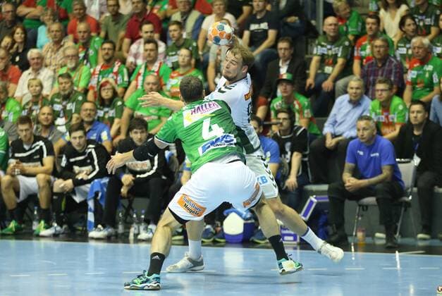 19 05 2018 xcsx Handball EHF Cup Final 4 Fresh on Goeppingen Fuechse Berlin emspor v l Tim Kneule Fresh On Göppingen vs. Paul Drux Füchse Berlin Battle of the Ball Magdeburg