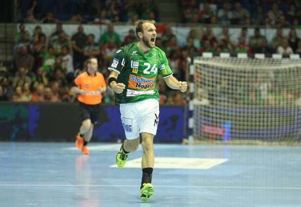 19 05 2018 xcsx Handball EHF Cup Final 4 Fresh on Goeppingen Fuechse Berlin emspor v l Marcel Schiller Frisch FREESTELLER Magdeburg is celebrating Göppingen