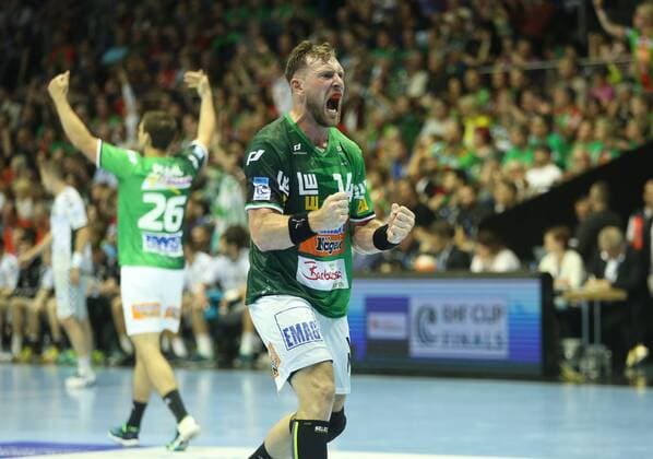 19 05 2018 xcsx Handball EHF Cup Final 4 Fresh on Goeppingen Fuechse Berlin emporer l Jacob Bagersted Frisch Portrait Magdeburg celebrates Göppingen
