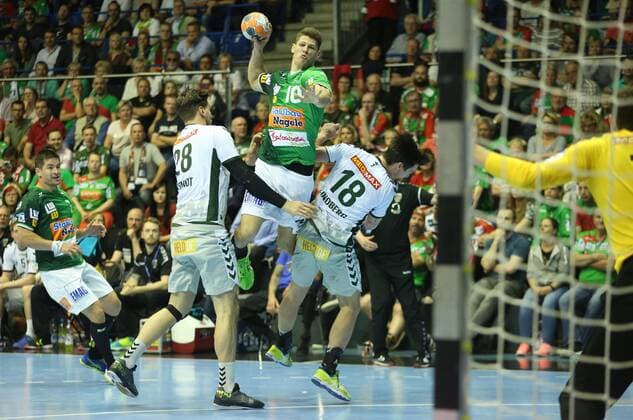 19 05 2018 xcsx Handball EHF Cup Final 4 Fresh on Goeppingen Fuechse Berlin emspor v l Erik Schmidt Füchse Berlin Sebastian Heymann Fresh on Göppingen Hans Lindberg Füchse Berlin Battle of the Ball Magdeburg