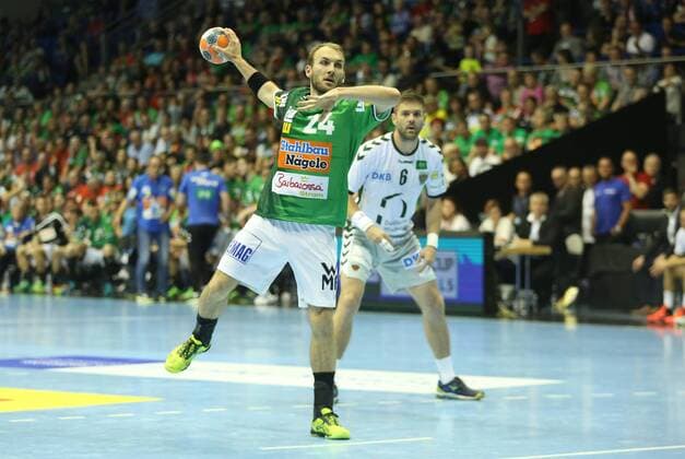 19 05 2018 xcsx Handball EHF Cup Final 4 Fresh on Goeppingen Fuechse Berlin emspor v l Tim Kneule Fresh On Göppingen at the penalty throw Magdeburg
